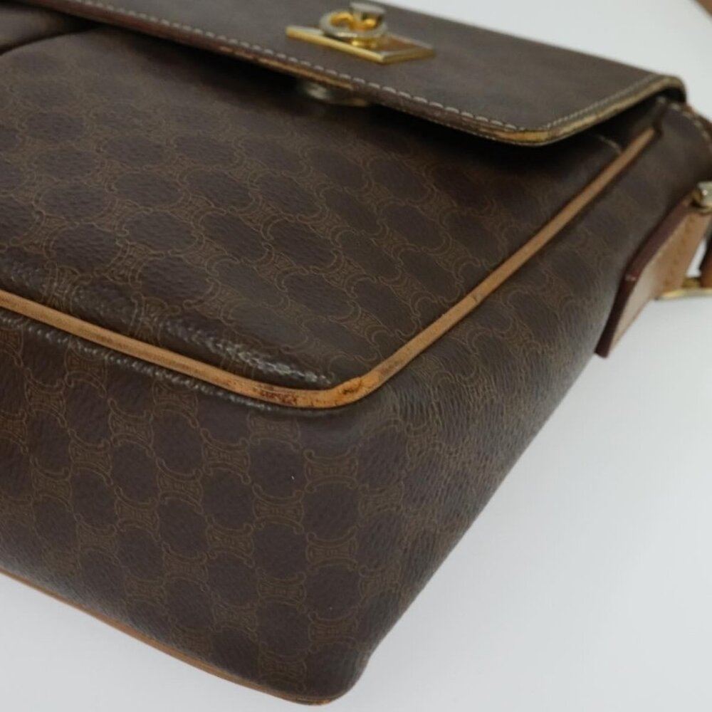 Authentic CELINE Macadam Canvas Shoulder Bag PVC Leather Brown Gold - Picture 6 of 16